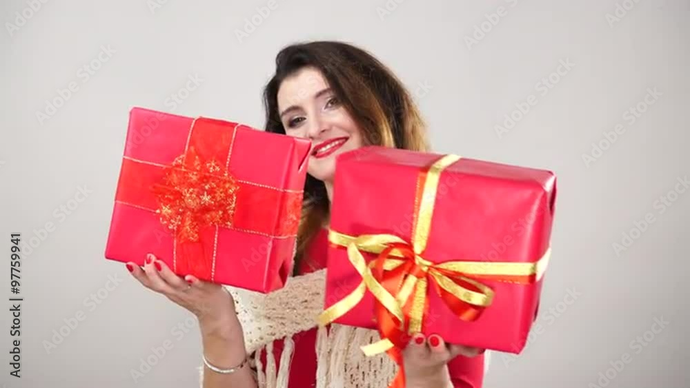 Woman holding presents gifts for christmas 4K Woman holding presents gifts for christmas 4K