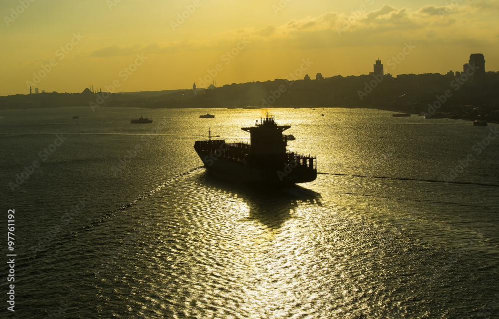 Panorama of the Bosphorus to the transport vehicle with the Istanbul area