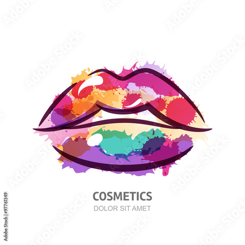 Vector watercolor illustration of colorful womens lips.