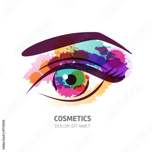 Vector watercolor illustration of the eye with colorful pupil.