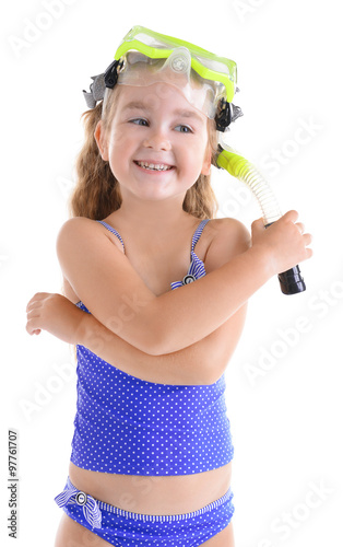 Happy little girl in blue s...