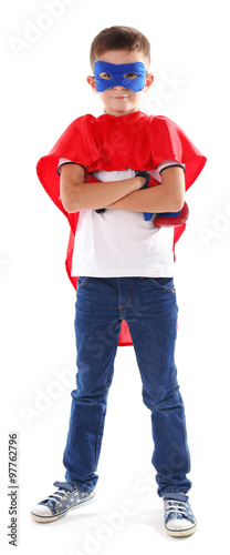 Boy dressed as superhero wi...