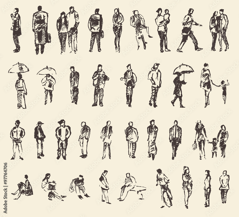 Obraz premium Sketch of people vector Illustration hand drawing