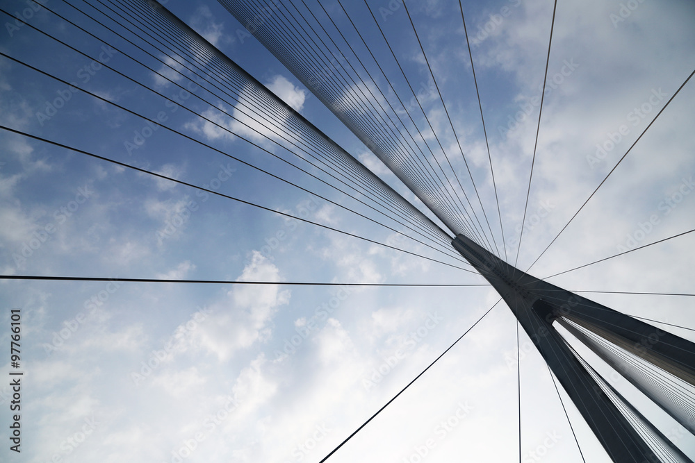 Cables and supports of bridge in china against blue sky Cables and supports of bridge in china against blue sky
