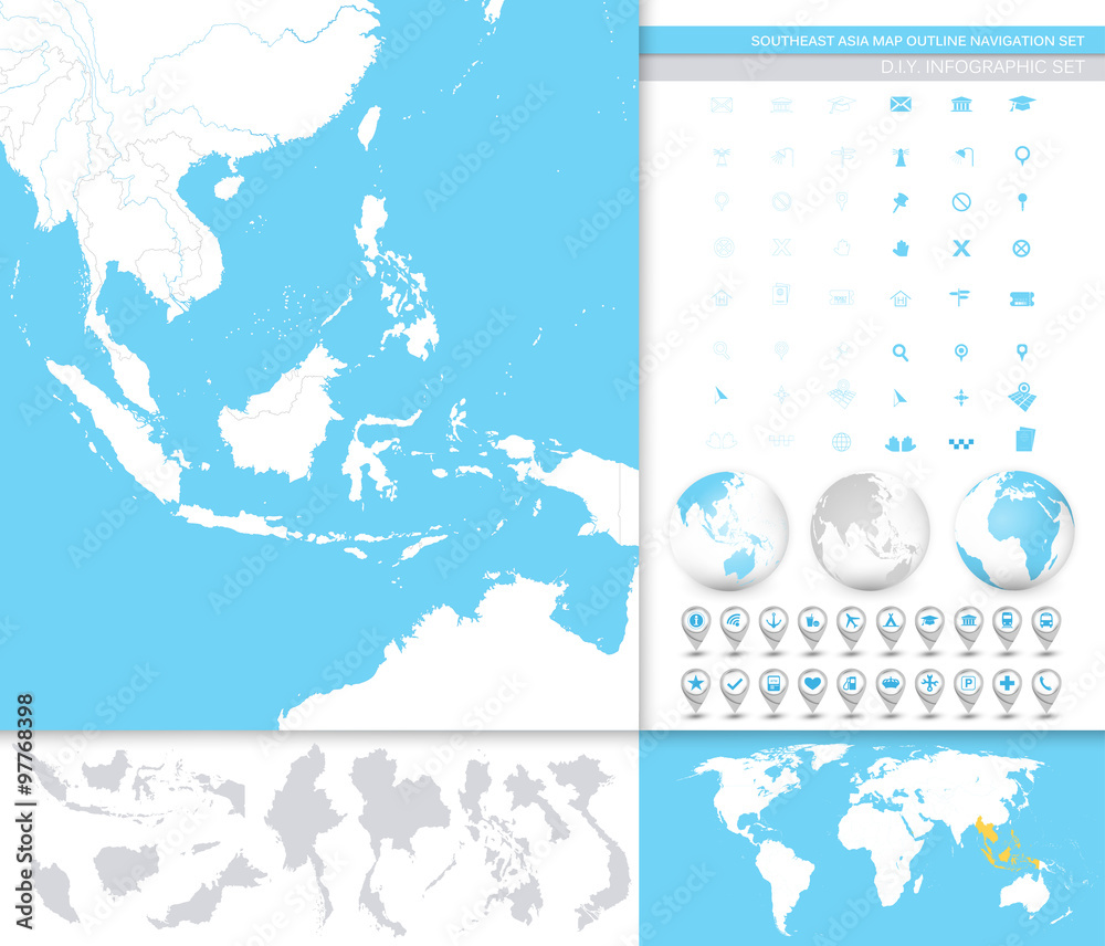 Southeast Asia Map Outline Navigation Set