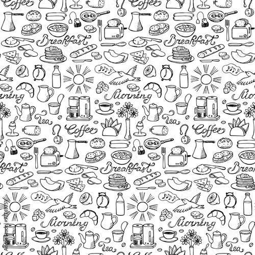 Hand drawn seamless breakfast pattern