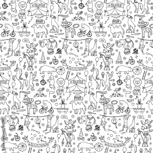 Seamless hand drawn circus animals pattern