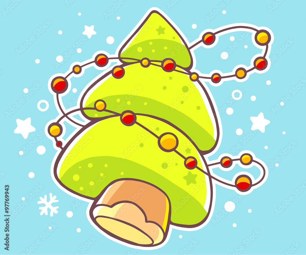 Fototapeta premium Vector illustration of christmas tree on blue background.