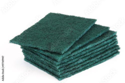 Quadro em tela stacking scouring pad for kitchen cleaning on white background