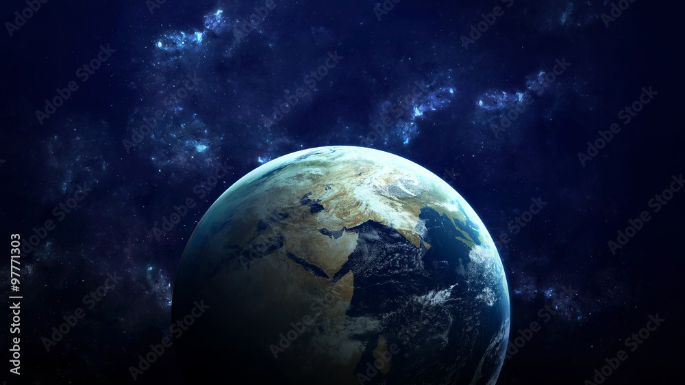 Obraz premium High Resolution Planet Earth view. The World Globe from Space in a star field showing the terrain and clouds. Elements of this image are furnished by NASA