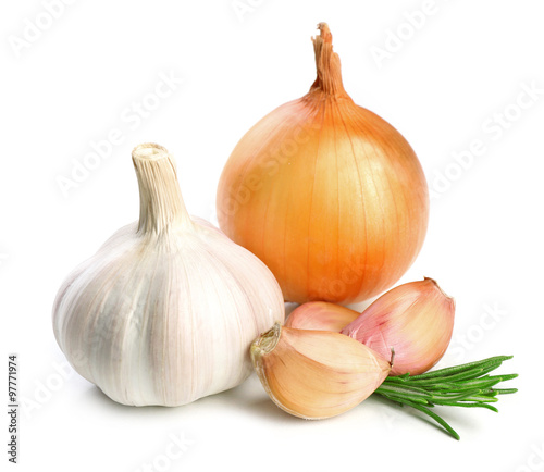Garlic and onion isolated on white