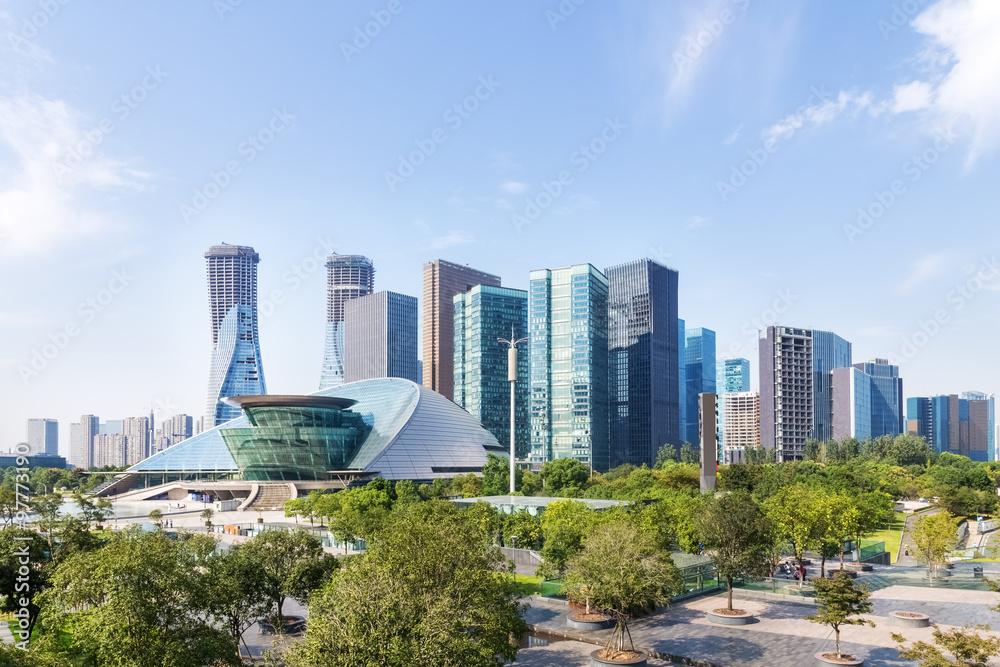 Fototapeta premium skyline and empty square front modern buildings