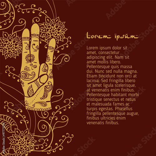 Element yoga Surya mudra hands with mehendi patterns.