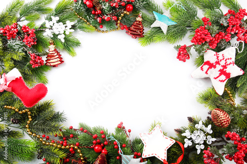 Decorated Christmas wreath on white background