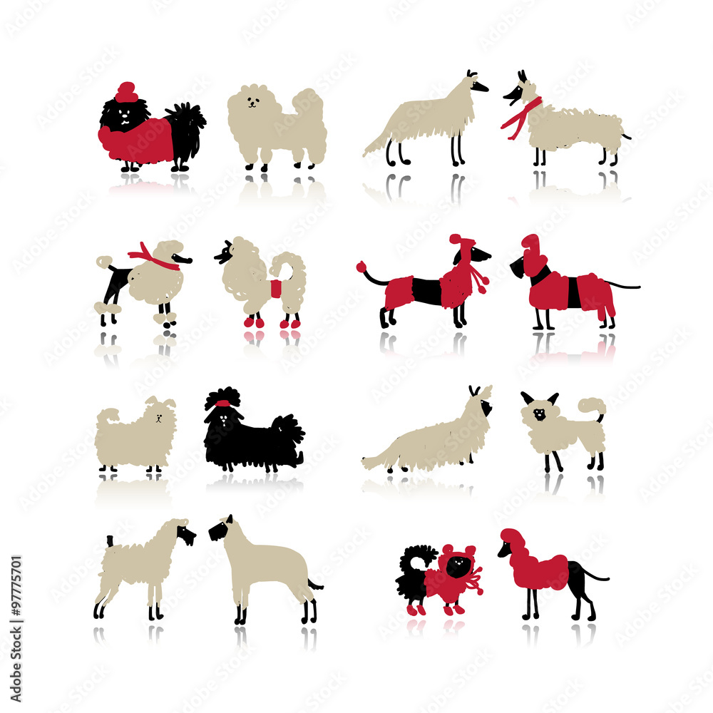 Fototapeta premium Funny dogs collection, sketch for your design
