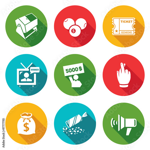 Lottery Icons Set. Vector Illustration.
