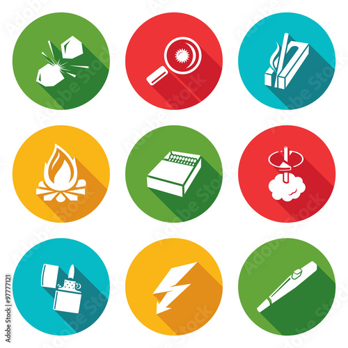 Make a fire, the fire source Icons Set. Vector Illustration.