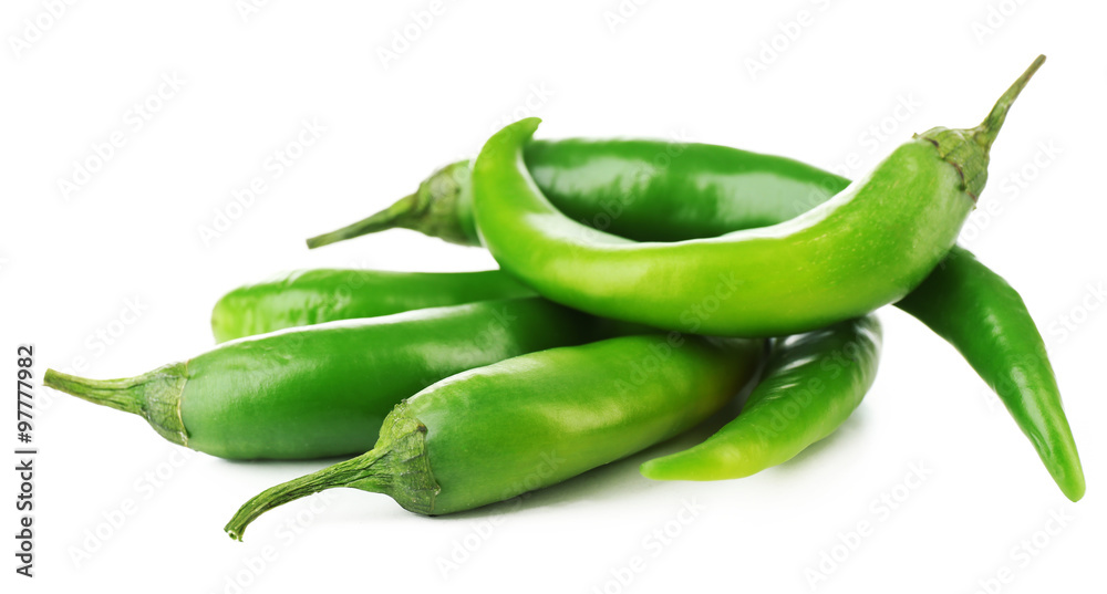 Green chili peppers isolated on white Green chili peppers isolated on white