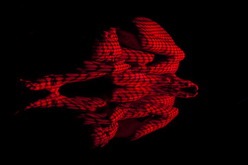The body of woman with red pattern and its reflection