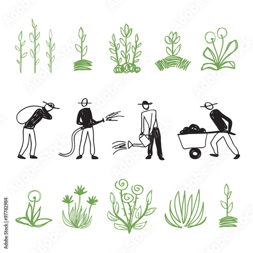 Hand drawn farm workers