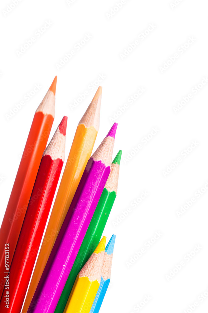 Colour pencils isolated on white background close up Colour pencils isolated on white background close up