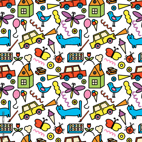 Seamless pattern, drawn in a childlike style.