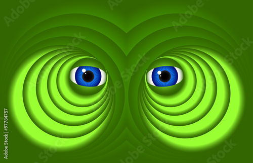 Eyes on a green background
