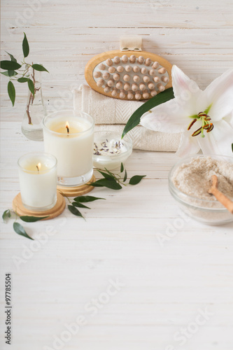 spa composition on white wooden background