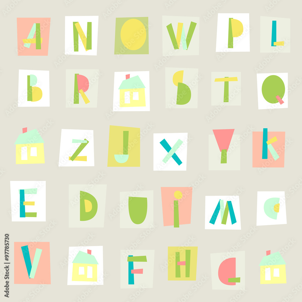Hand Drawn Trendy Alphabet on light background Hand Drawn Trendy Alphabet on light background