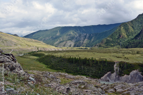 Mountain pastures and rocks, Altai mountains, Siberia, Russia