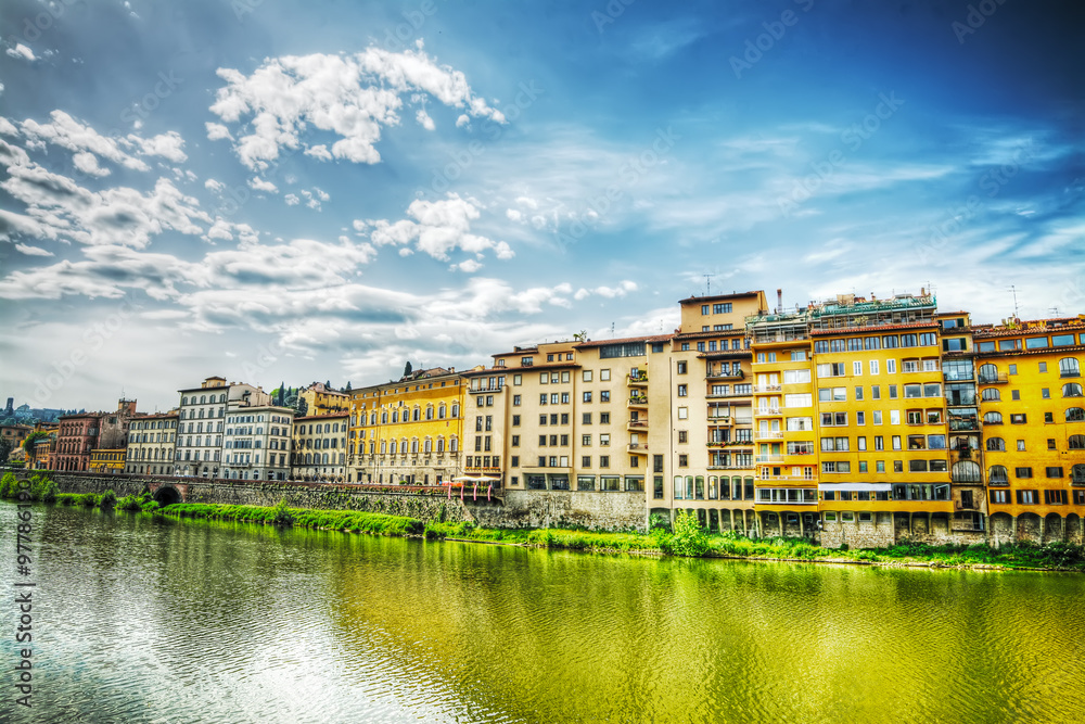 Arno bank seen from Ponte Vecchio in Florence