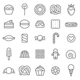 Sweets outline gray icons vector set. Modern minimalistic design.