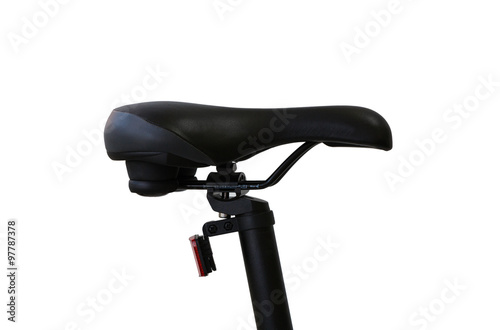 closeup of a bicycle saddle at the white background