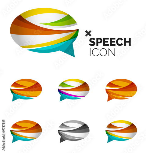 Set of abstract speech bubble and cloud icons, business logotype concepts, clean modern geometric design