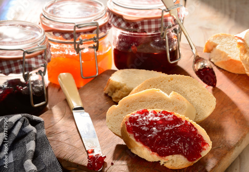 Home-made jam on French bread slice