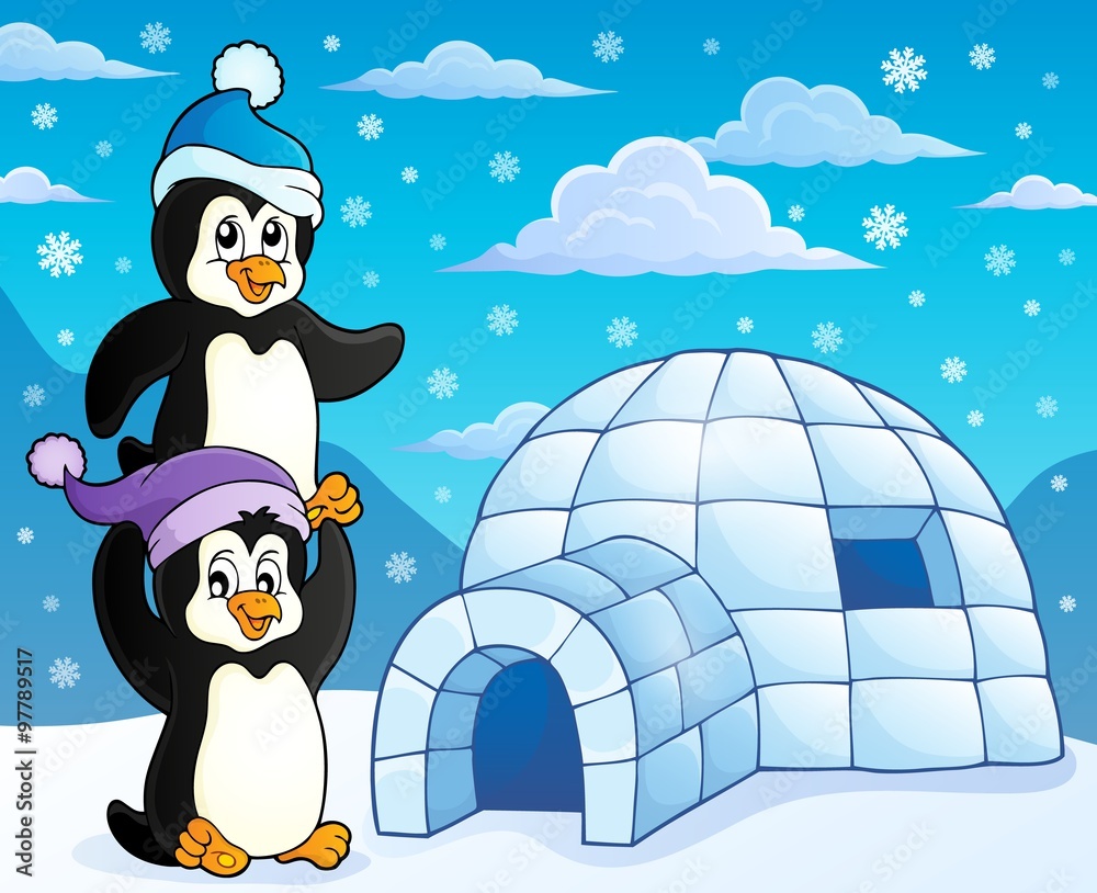 Obraz premium Igloo with penguins theme 3
