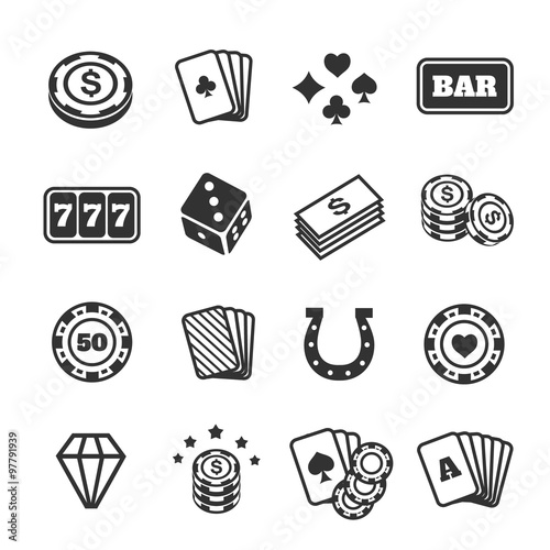 Gambling icons set, casino and card, poker game. illustration