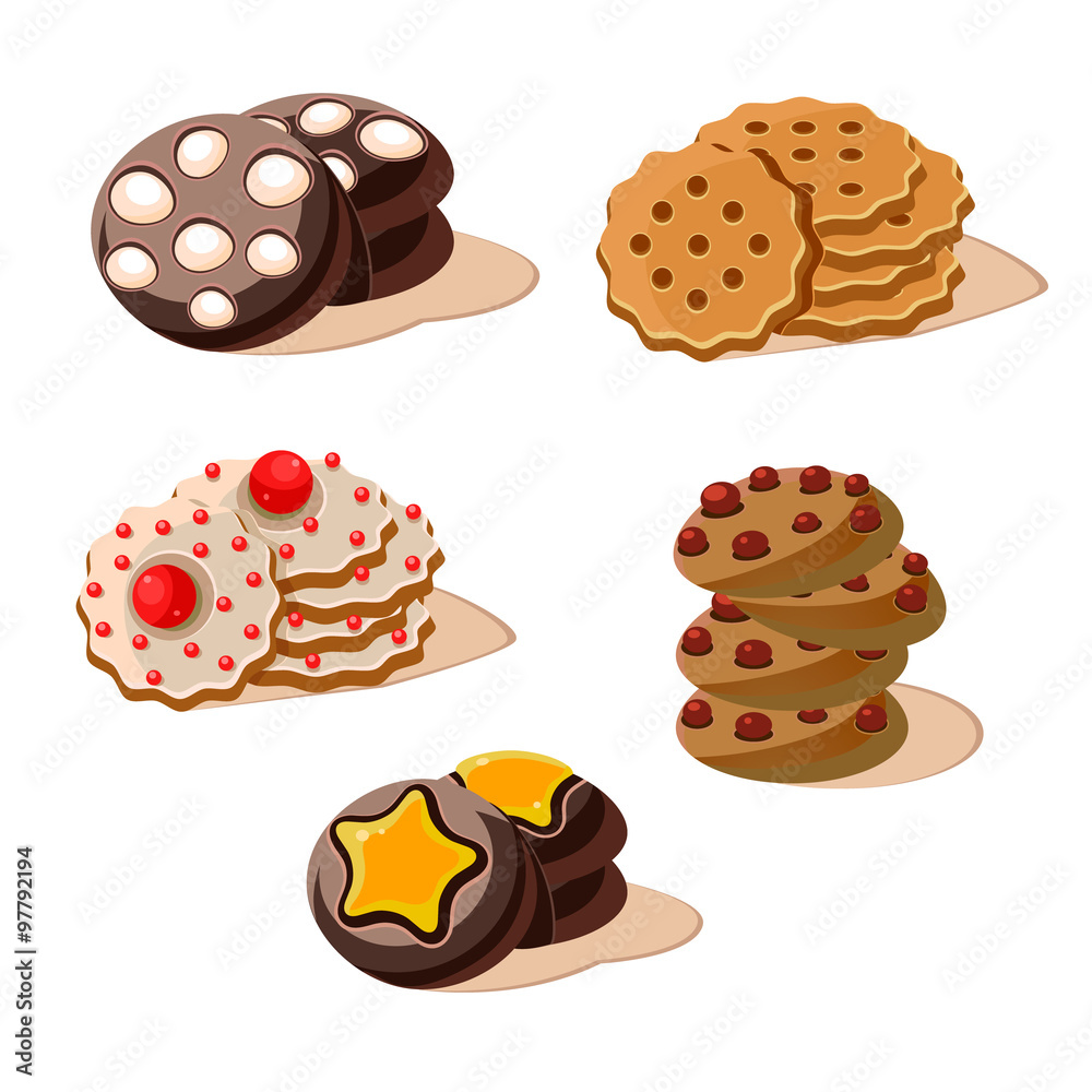 Tasty Cookies. Set of Cartoon Vector Icons. Tasty Cookies. Set of Cartoon Vector Icons.
