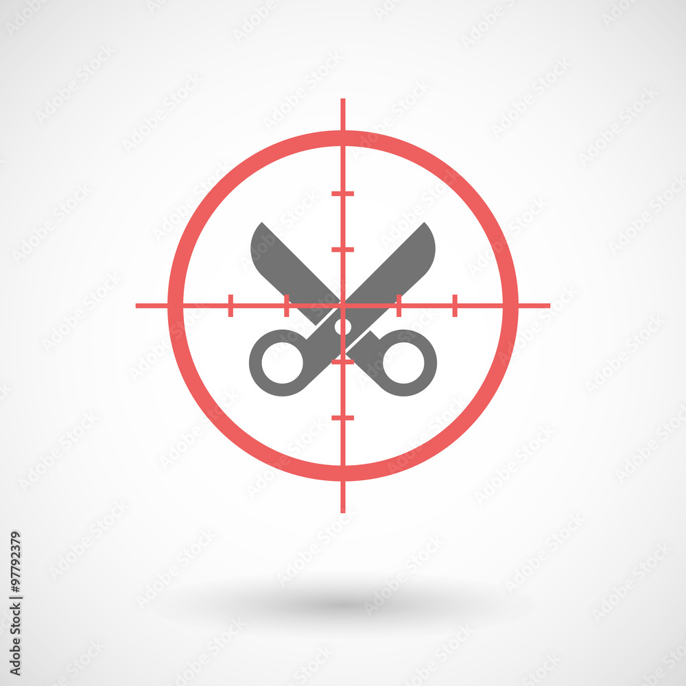 Red crosshair icon targeting a scissors Red crosshair icon targeting a scissors