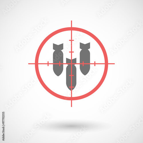 Red crosshair icon targeting three bombs falling