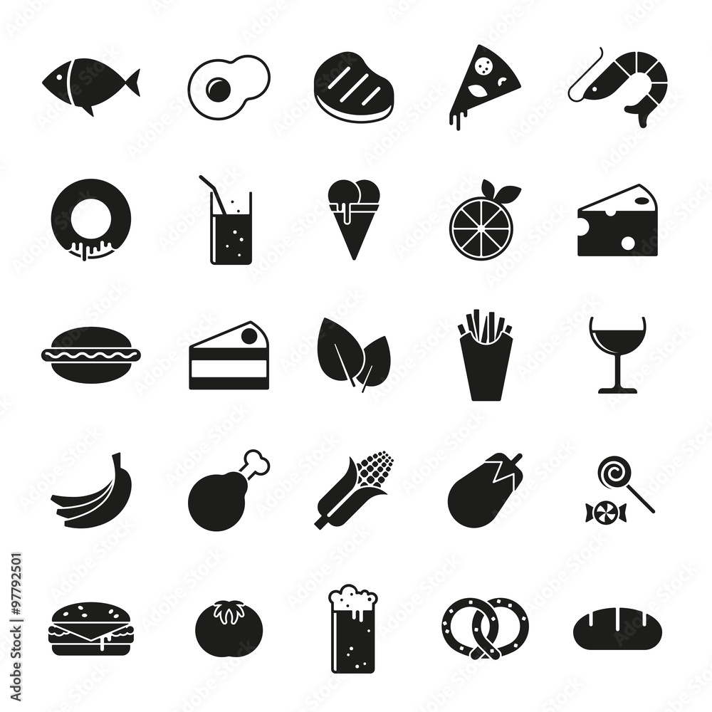 Food solid icons vector set