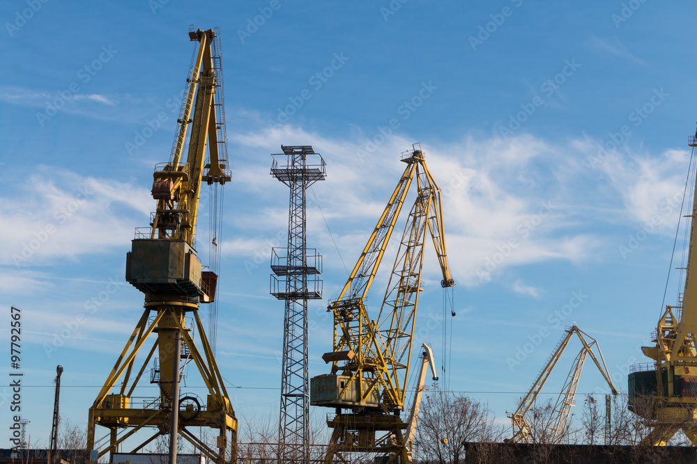 Cranes at the port on the Danube town of Lom, Bulgaria Cranes at the port on the Danube town of Lom, Bulgaria