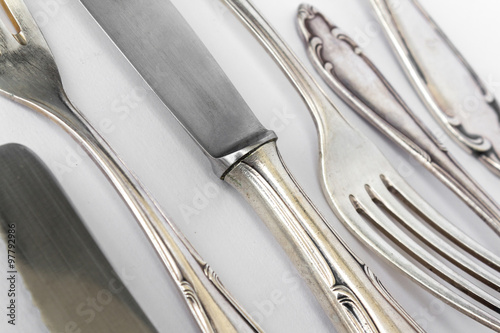 sterling silver cutlery set macro - beautiful flatware