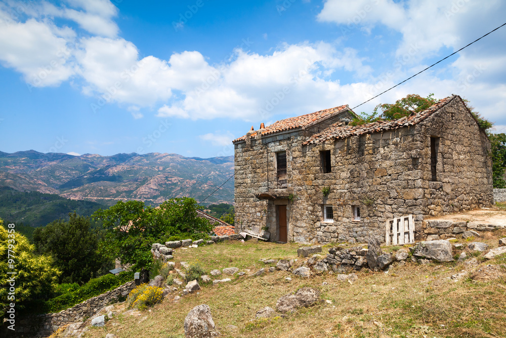 Corsica, old abandoned stone house. Zerubia