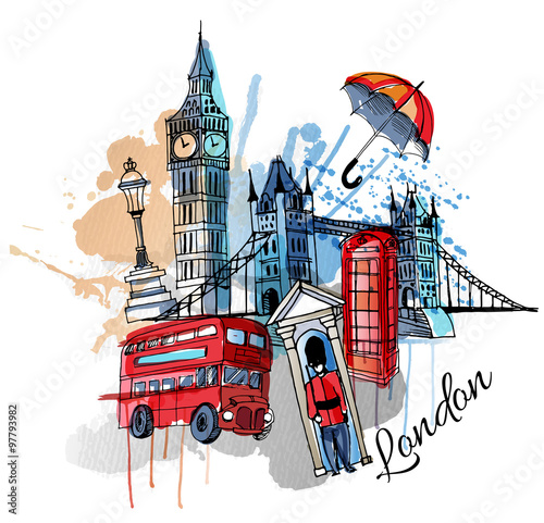 Carta da parati Londra - Carta da parati watercolor vector London background