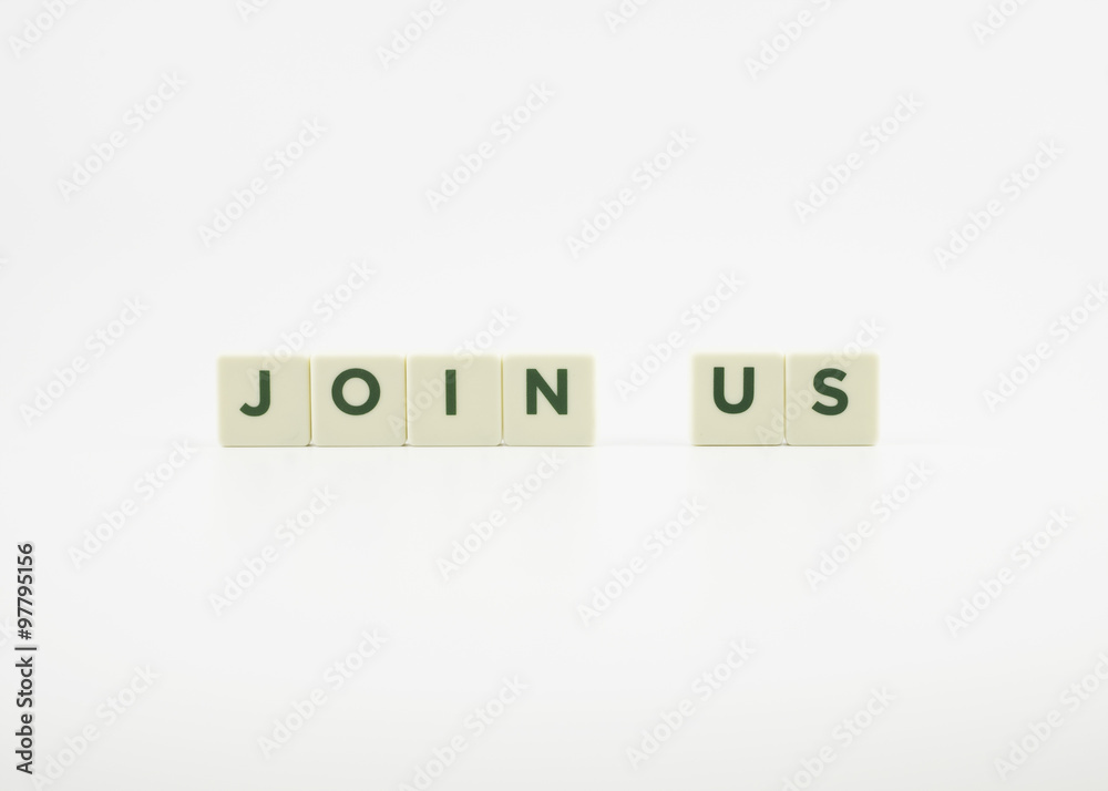 Join us text on white background Join us text on white background