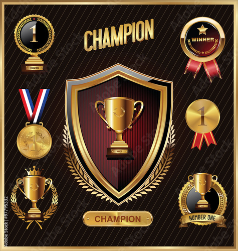 Trophy and awards golden badges and labels collection