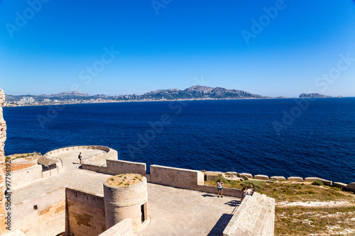 View fortifications of the island of If and the French Riviera