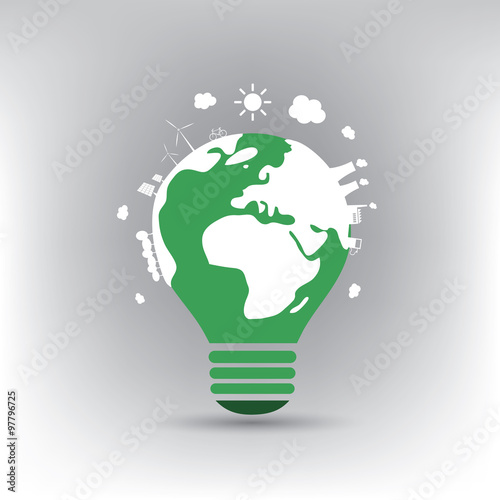 Think Green. Green Electricity. Eco Friendly Ideas In The Light Bulb Symbol - Background Concept Design