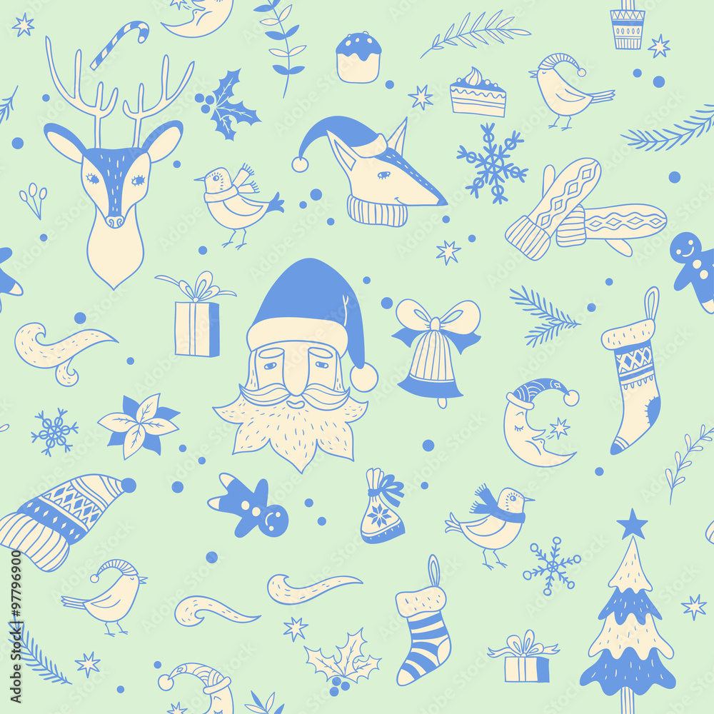 Fototapeta premium Happy New Year and Merry Christmas. seamless pattern